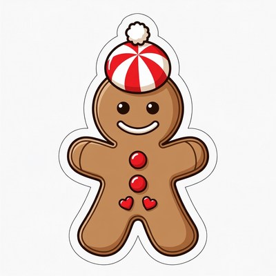 Smiling Gingerbread Man Wearing Peppermint Hat