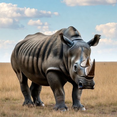 Rhinoceros standing in savanna grassland