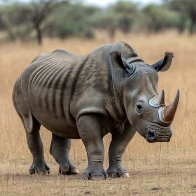 Rhino standing in savanna grass