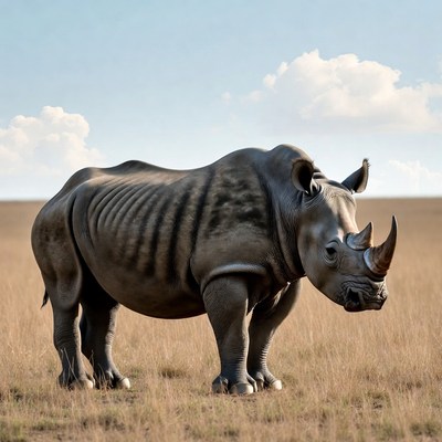 Rhino standing in grassy savanna