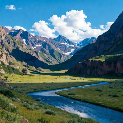 Mountain Valley with Winding River