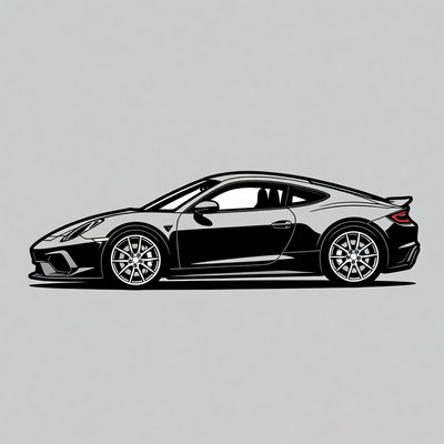 Black Porsche 911 GT3 RS Side View Illustration