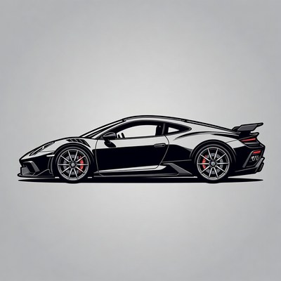 Black Supercar Side View Illustration