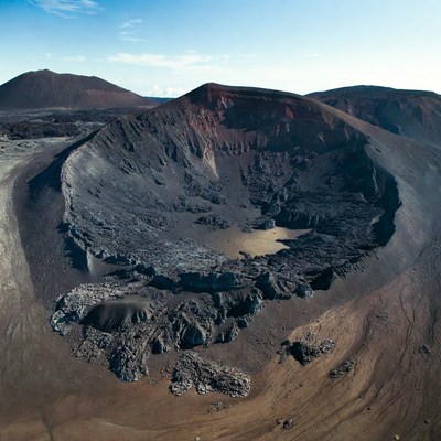 Volcanic Crater with Surrounding Lava Fields