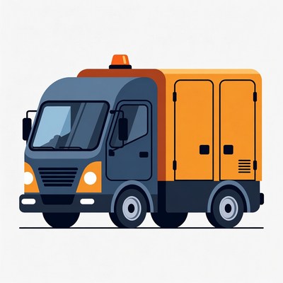 Orange Sanitation Truck with Amber Light