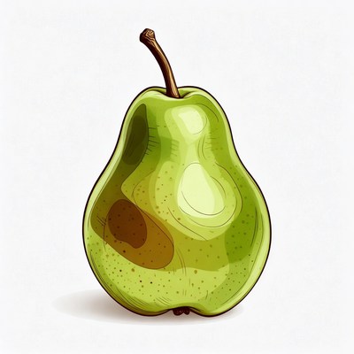 Green pear with brown spot illustration