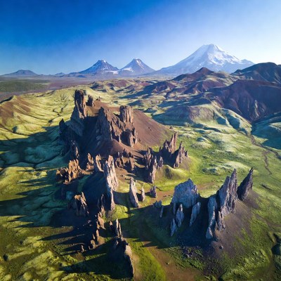 Kamchatka Valley with Volcanic Peaks