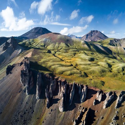 Icelandic Volcanic Mountains Green Hills