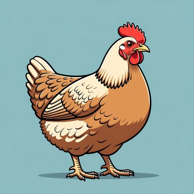 Cartoon Hen Standing on Blue Background