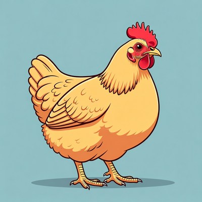 Cartoon yellow hen standing