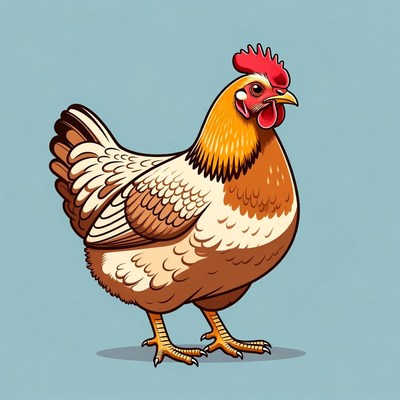 Colorful Hen Illustration on Blue Background
