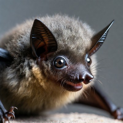 Cute baby fruit bat closeup