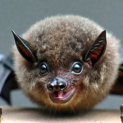 Cute fluffy baby bat closeup