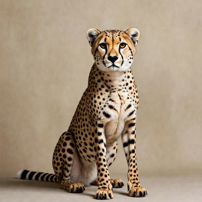 Cheetah sitting on beige background