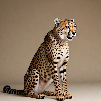 Cheetah sitting on beige background