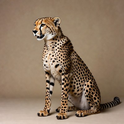 Cheetah sitting on beige background