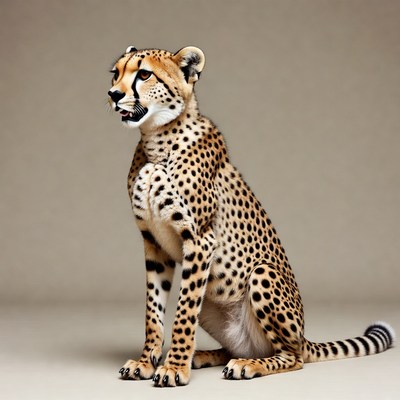 Cheetah sitting on beige background