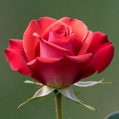 Red Rose Bloom on Stem