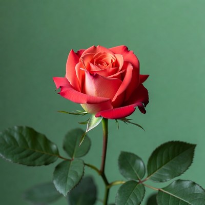 Red Rose on Green Background