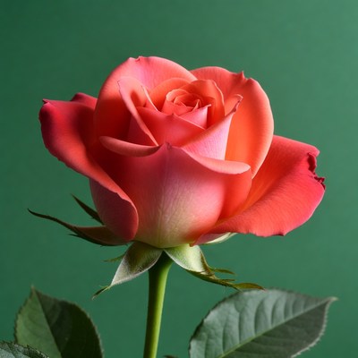 Pink rose on green background