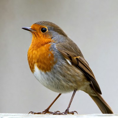 Robin standing on white surface