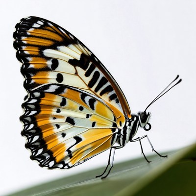 Orange butterfly on green leaf