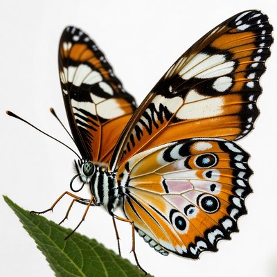 Orange butterfly on green leaf