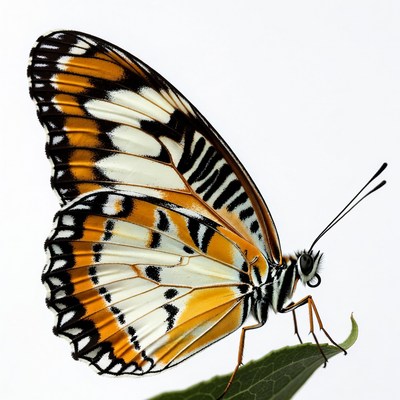 Orange Black White Butterfly on Leaf