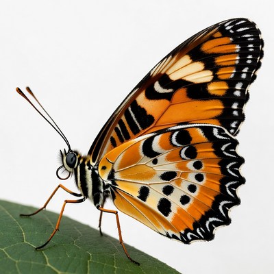 Orange butterfly on green leaf