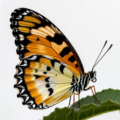 Orange butterfly on green leaf