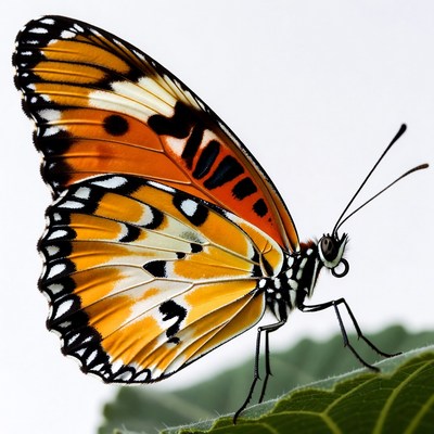 Orange Butterfly on Green Leaf