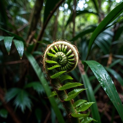 Fiddlehead Fern in Rainforest