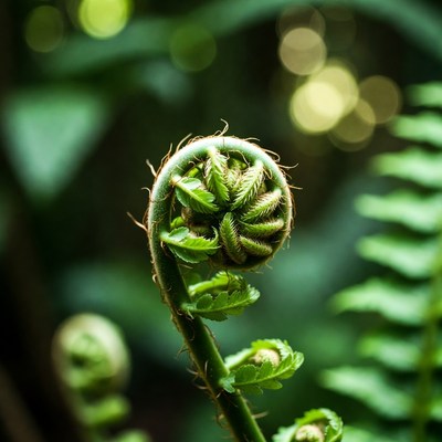 Closeup of curling fern frond