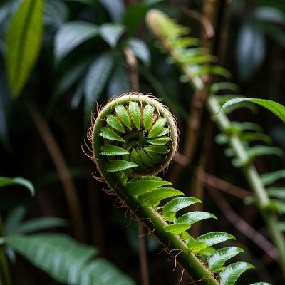Closeup of Fern Fiddlehead in Forest