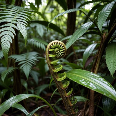Fiddlehead Fern in Rainforest