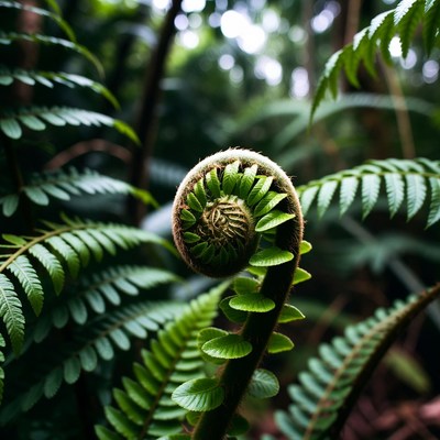 Closeup of Fern Fiddlehead in Jungle