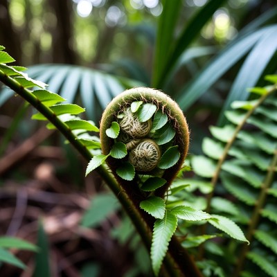 Fiddlehead Fern in Rainforest