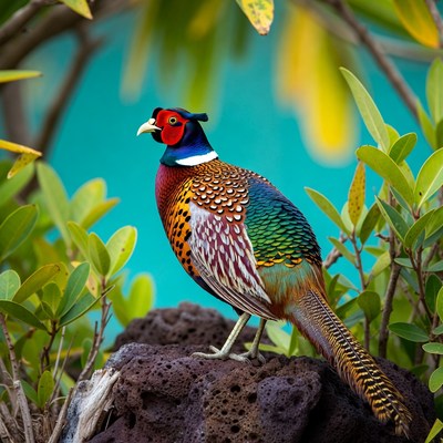 Colorful pheasant on rock