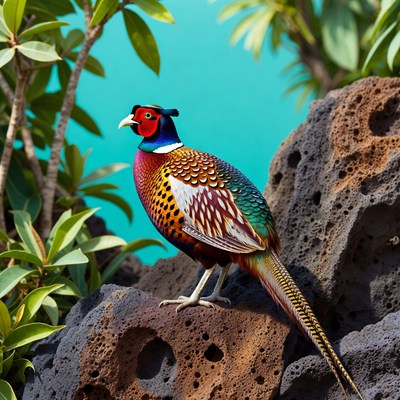Colorful pheasant on rock