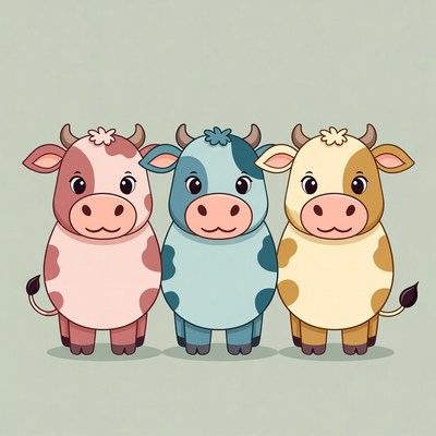 Three Cute Cartoon Cows