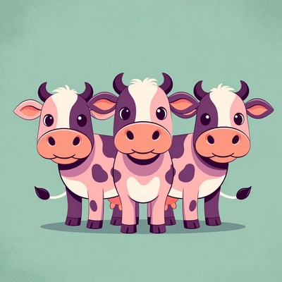 Three Cute Pink Cows Illustration