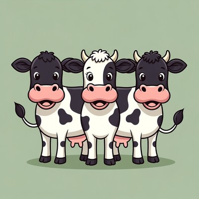 Three Cute Cartoon Cows Smiling