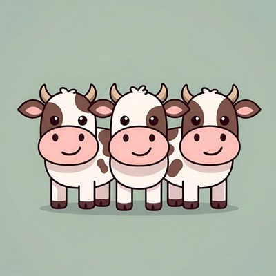 Three Cute Cartoon Cows Smiling