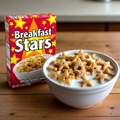 Breakfast Stars Cereal Box and Bowl