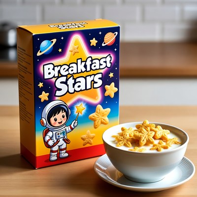 Breakfast Stars cereal box and bowl