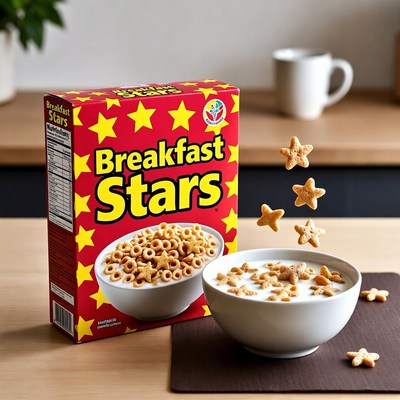 Breakfast Stars Cereal Box and Bowl