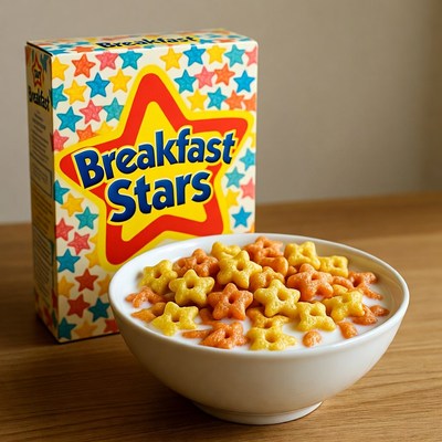 Breakfast Stars Cereal Box and Bowl