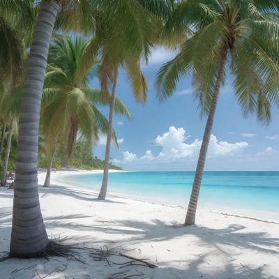 Tropical Palm Trees on White Sand Beach
