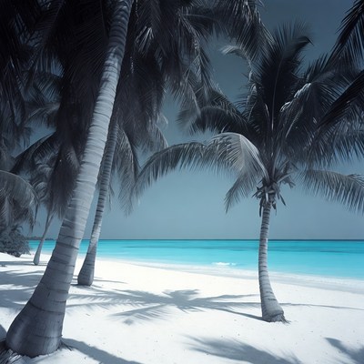 Black Palm Trees on Tropical Beach