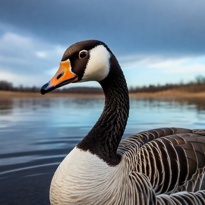Closeup of barnacle goose by water